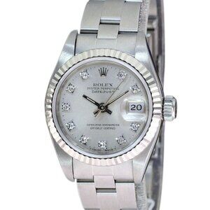 ROLEX DATEJUST SILVER DIAMOND DIAL 18K GOLD FLUTED STEEL OYSTER WATCH 26MM 69174